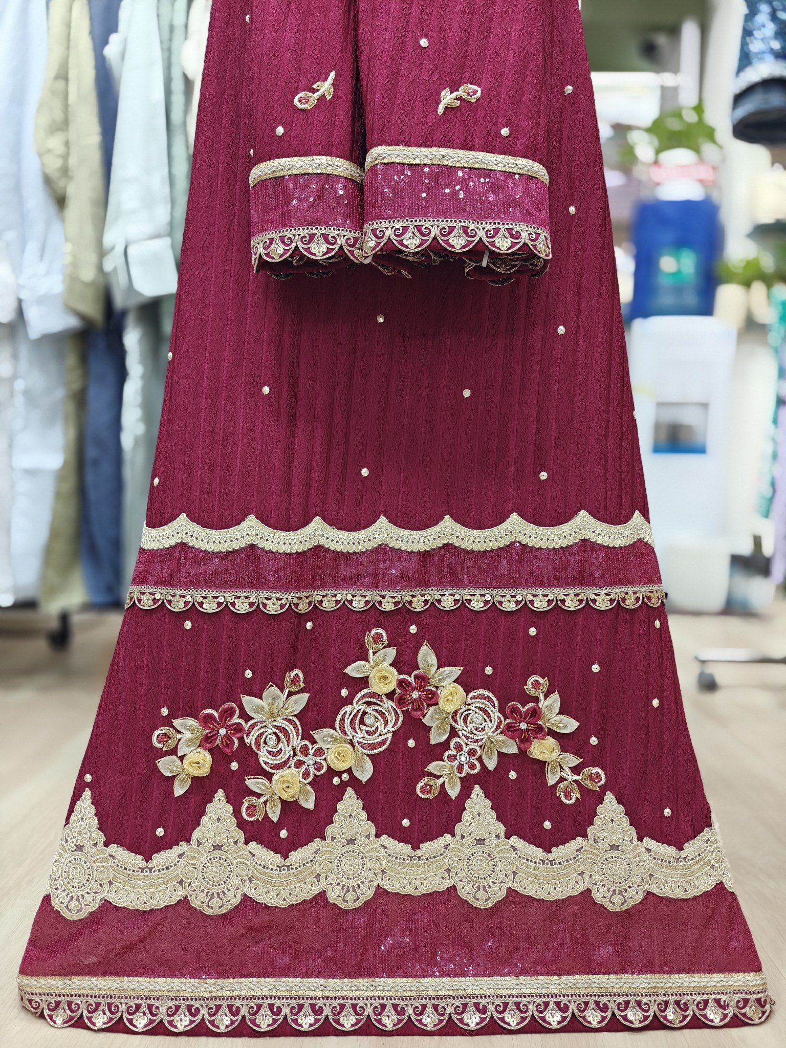Red Raspberry Bridal Rida Flower Bunch Work and Tikri Red Raspberry Bridal Rida Flower Bunch Work and Tikri